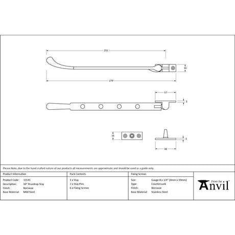 From The Anvil - Beeswax 10" Peardrop Stay | Sku. 33141 | Trade Door Handles.