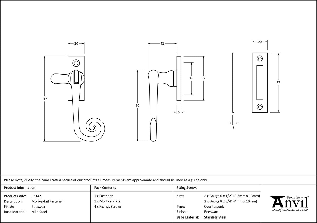 From The Anvil - Beeswax Monkeytail Fastener | Sku. 33142 | Trade Door Handles.