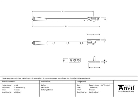 From The Anvil - Beeswax 8" Peardrop Stay | Sku. 33148 | Trade Door Handles.