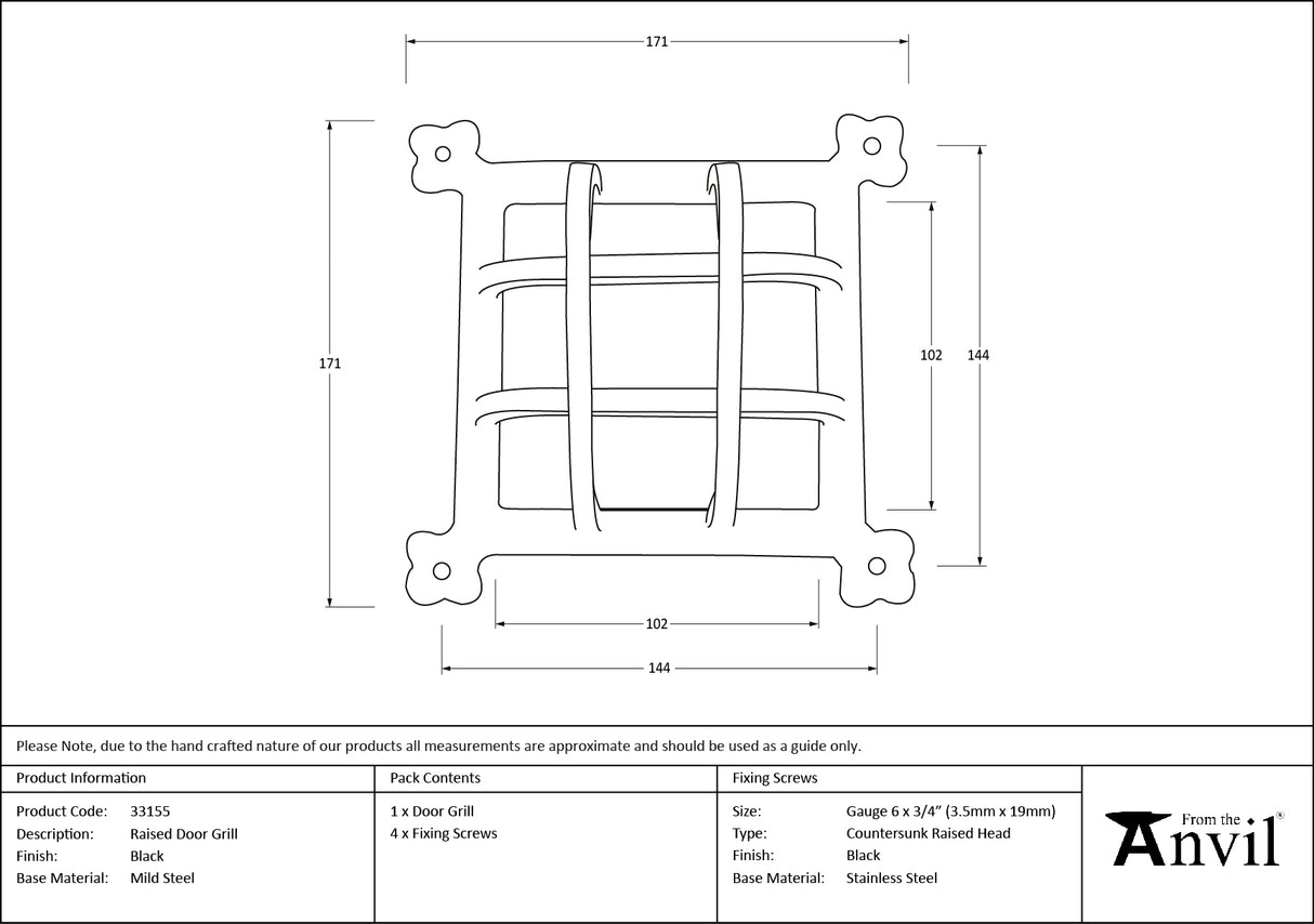 From The Anvil - Black Raised Door Grill | Sku. 33155 | Trade Door Handles.