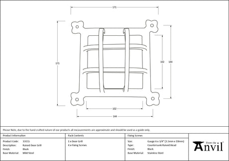From The Anvil - Black Raised Door Grill | Sku. 33155 | Trade Door Handles.