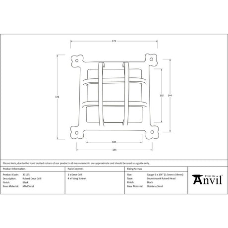 From The Anvil - Black Raised Door Grill | Sku. 33155 | Trade Door Handles.