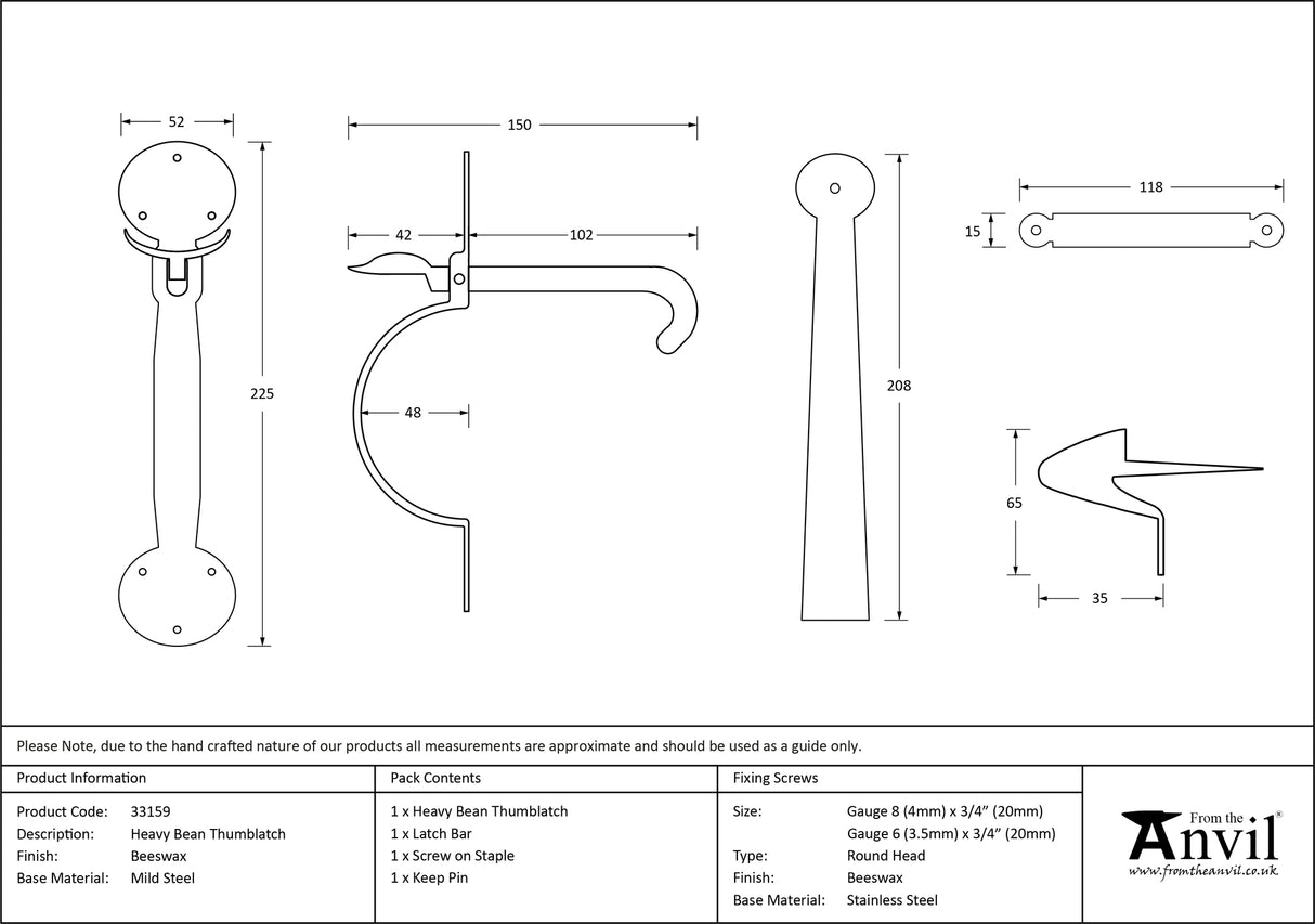 From The Anvil - Beeswax Heavy Bean Thumblatch | Sku. 33159 | Trade Door Handles.