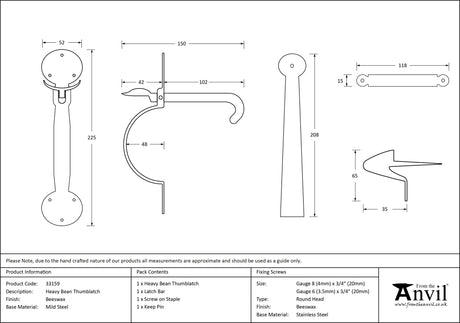 From The Anvil - Beeswax Heavy Bean Thumblatch | Sku. 33159 | Trade Door Handles.