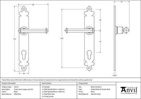 From The Anvil - Black Tudor Lever Espag. Lock Set | Sku. 33172 | Trade Door Handles.