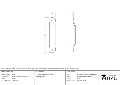 From The Anvil - Black Penny End Screw on Staple | Sku. 33175 | Trade Door Handles.