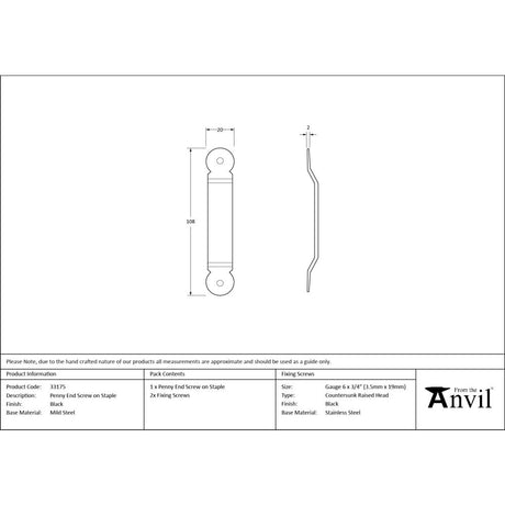 From The Anvil - Black Penny End Screw on Staple | Sku. 33175 | Trade Door Handles.