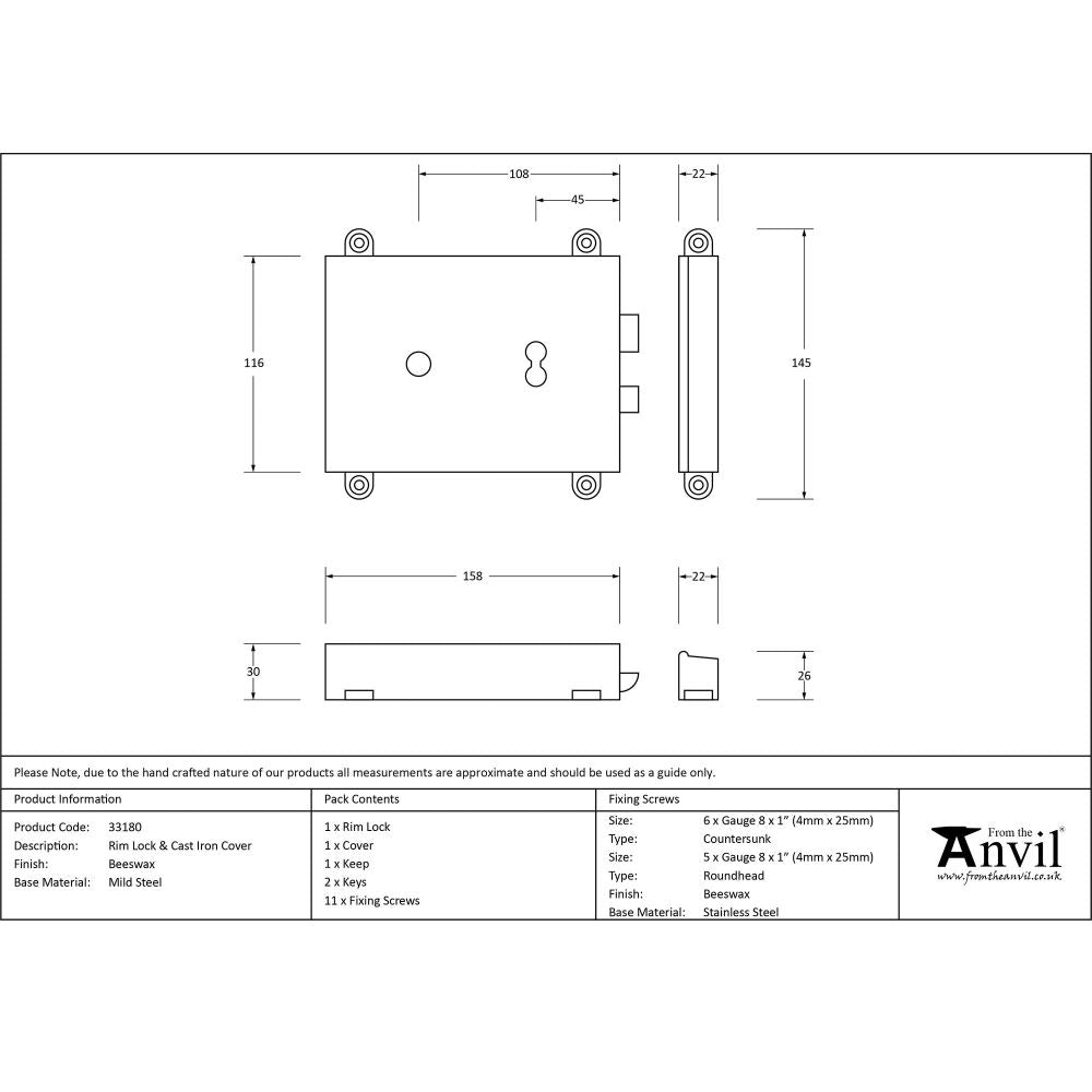 From The Anvil - Beeswax Rim Lock & Cast Iron Cover | Sku. 33180 | Trade Door Handles.