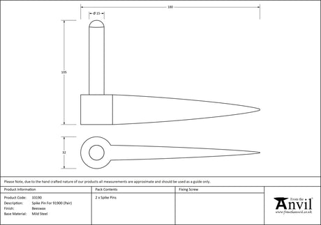 From The Anvil - Beeswax Spike Pin (pair) | Sku. 33190 | Trade Door Handles.