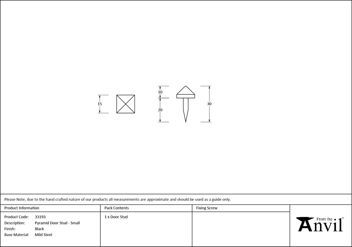 From The Anvil - Black Pyramid Door Stud - Small | Sku. 33193 | Trade Door Handles.