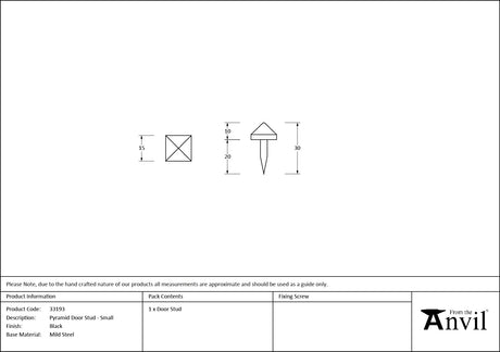 From The Anvil - Black Pyramid Door Stud - Small | Sku. 33193 | Trade Door Handles.