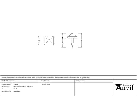 From The Anvil - Black Pyramid Door Stud - Medium | Sku. 33194 | Trade Door Handles.
