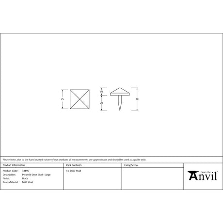 From The Anvil - Black Pyramid Door Stud - Large | Sku. 33195 | Trade Door Handles.