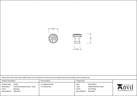 From The Anvil - Beeswax Hammered Cabinet Knob - Small | Sku. 33196 | Trade Door Handles.