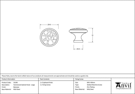 From The Anvil - Beeswax Hammered Cabinet Knob - Large | Sku. 33198 | Trade Door Handles.
