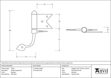 From The Anvil - Beeswax Shutter Hinge (pair) | Sku. 33213 | Trade Door Handles.