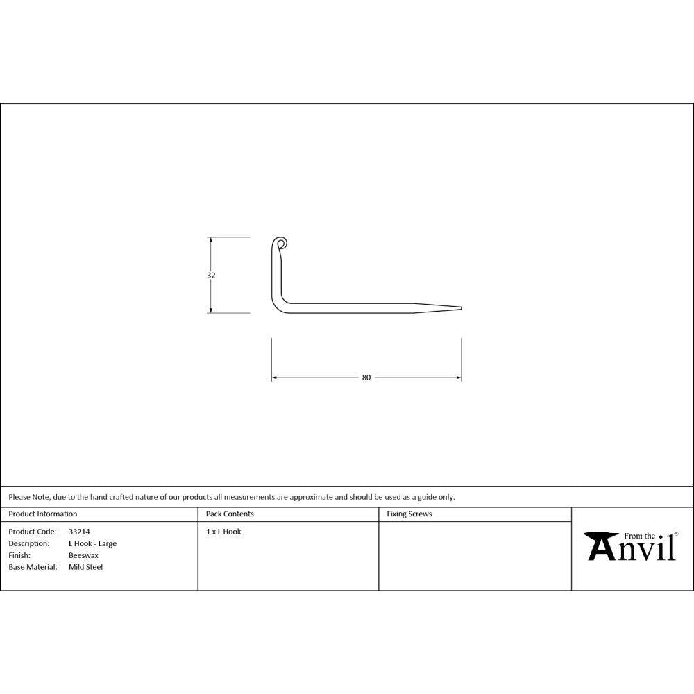 From The Anvil - Beeswax L Hook - Large | Sku. 33214 | Trade Door Handles.