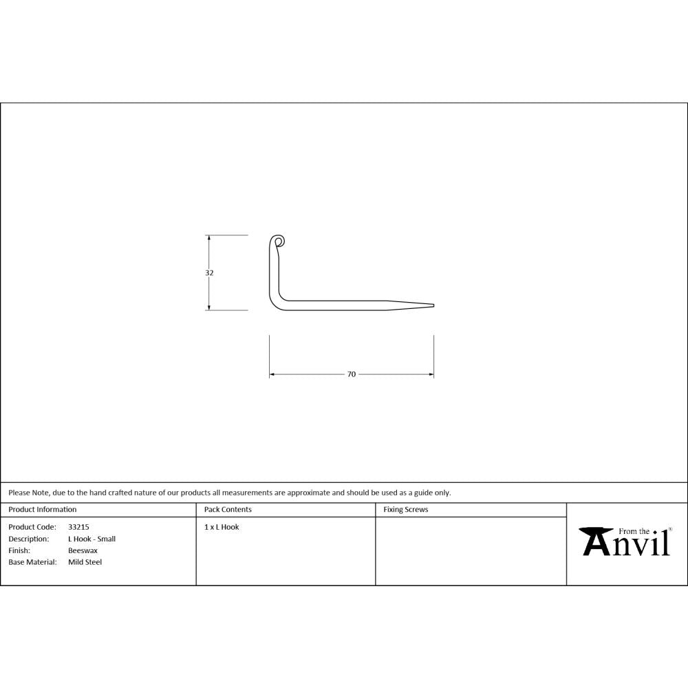 From The Anvil - Beeswax L Hook - Small | Sku. 33215 | Trade Door Handles.
