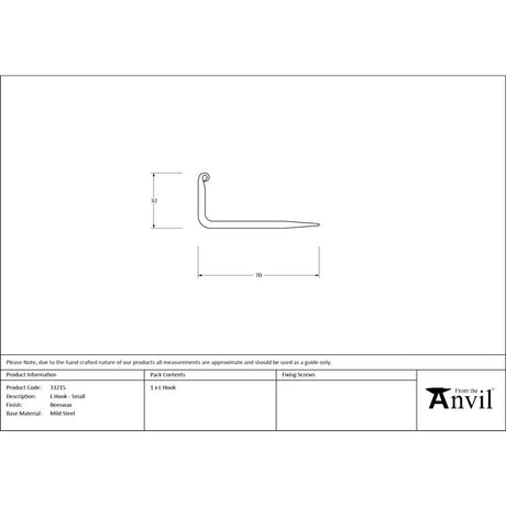From The Anvil - Beeswax L Hook - Small | Sku. 33215 | Trade Door Handles.