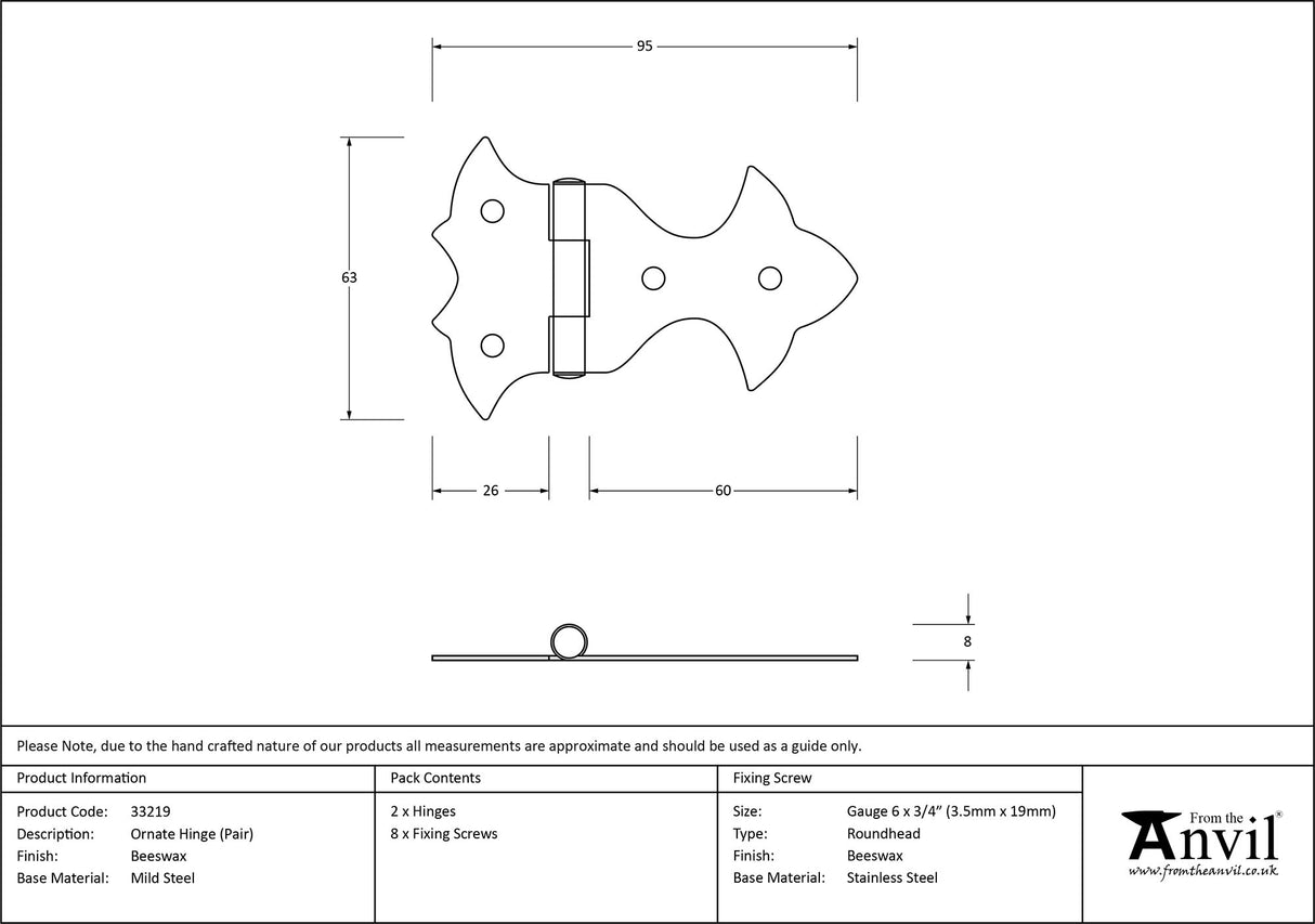 From The Anvil - Beeswax Ornate Hinge (pair) | Sku. 33219 | Trade Door Handles.