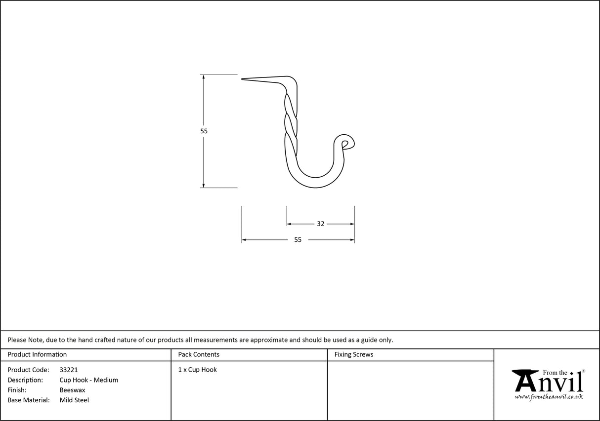 From The Anvil - Beeswax Cup Hook - Medium | Sku. 33221 | Trade Door Handles.
