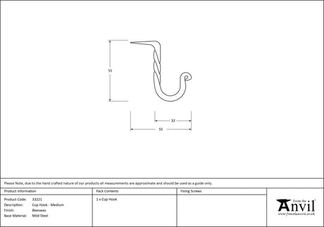 From The Anvil - Beeswax Cup Hook - Medium | Sku. 33221 | Trade Door Handles.