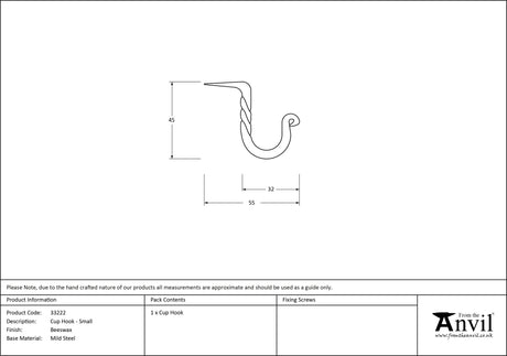 From The Anvil - Beeswax Cup Hook - Small | Sku. 33222 | Trade Door Handles.