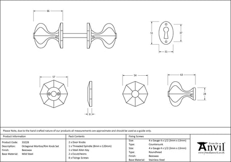 From The Anvil - Beeswax Octagonal Mortice/Rim Knob Set | Sku. 33228 | Trade Door Handles.