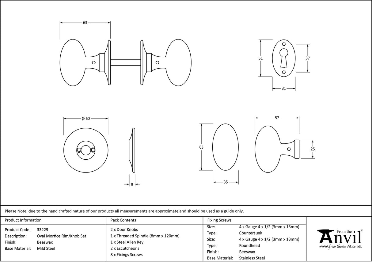 From The Anvil - Beeswax Oval Mortice/Rim Knob Set | Sku. 33229 | Trade Door Handles.