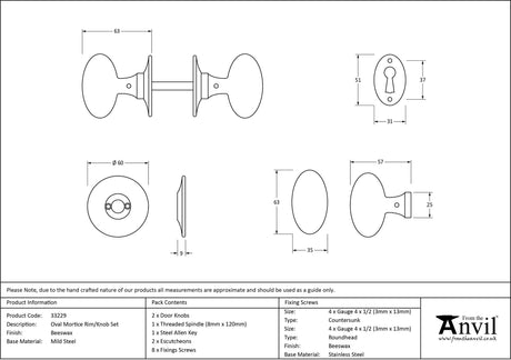 From The Anvil - Beeswax Oval Mortice/Rim Knob Set | Sku. 33229 | Trade Door Handles.