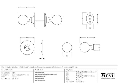 From The Anvil - Beeswax Round Mortice/Rim Knob Set | Sku. 33230 | Trade Door Handles.