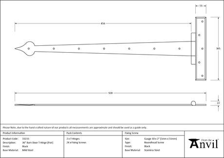 From The Anvil - Black 36" Barn Door T Hinge (pair) | Sku. 33233 | Trade Door Handles.