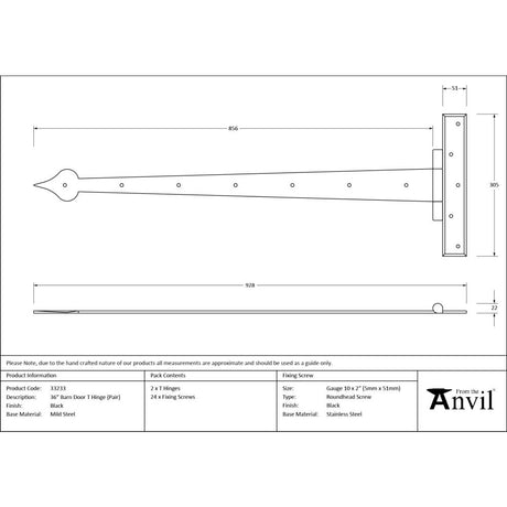 From The Anvil - Black 36" Barn Door T Hinge (pair) | Sku. 33233 | Trade Door Handles.