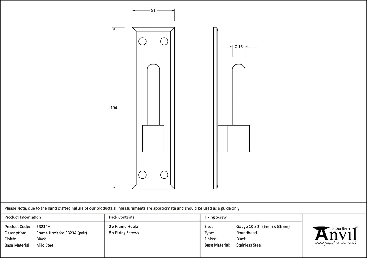 From The Anvil - Black Frame Hook for 33234 (pair) | Sku. 33234H | Trade Door Handles.
