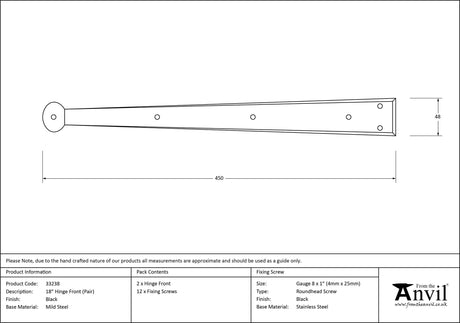 From The Anvil - Black 18" Penny End Hinge Front (pair) | Sku. 33238 | Trade Door Handles.
