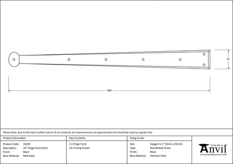 From The Anvil - Black 24" Penny End Hinge Front (pair) | Sku. 33239 | Trade Door Handles.