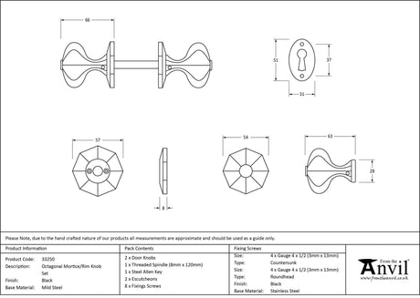 From The Anvil - Black Octagonal Mortice/Rim Knob Set | Sku. 33250 | Trade Door Handles.