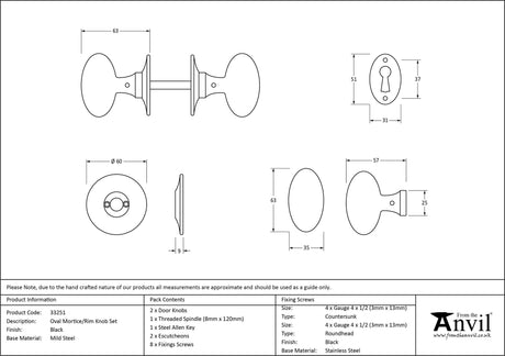 From The Anvil - Black Oval Mortice/Rim Knob Set | Sku. 33251 | Trade Door Handles.