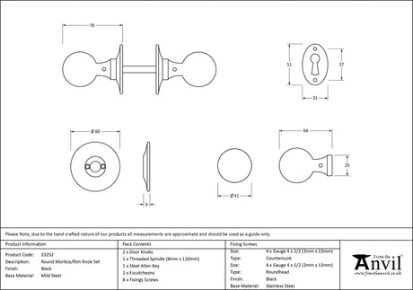 From The Anvil - Black Round Mortice/Rim Knob Set | Sku. 33252 | Trade Door Handles.