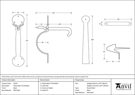 From The Anvil - Black Heavy Bean Thumblatch | Sku. 33253 | Trade Door Handles.