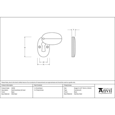 From The Anvil - Black Oval Escutcheon & Cover | Sku. 33254 | Trade Door Handles.