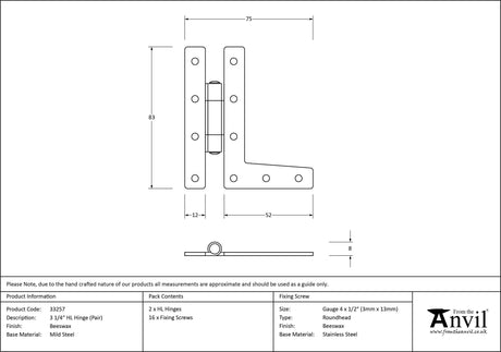From The Anvil - Beeswax 3¼" HL Hinge (pair) | Sku. 33257 | Trade Door Handles.