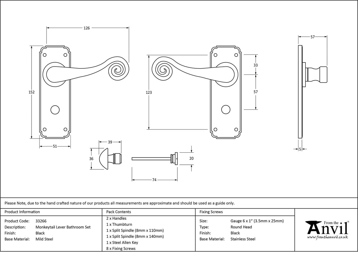 From The Anvil - Black Monkeytail Lever Bathroom Set | Sku. 33266 | Trade Door Handles.