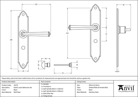 From The Anvil - Black Gothic Lever Bathroom Set | Sku. 33274 | Trade Door Handles.