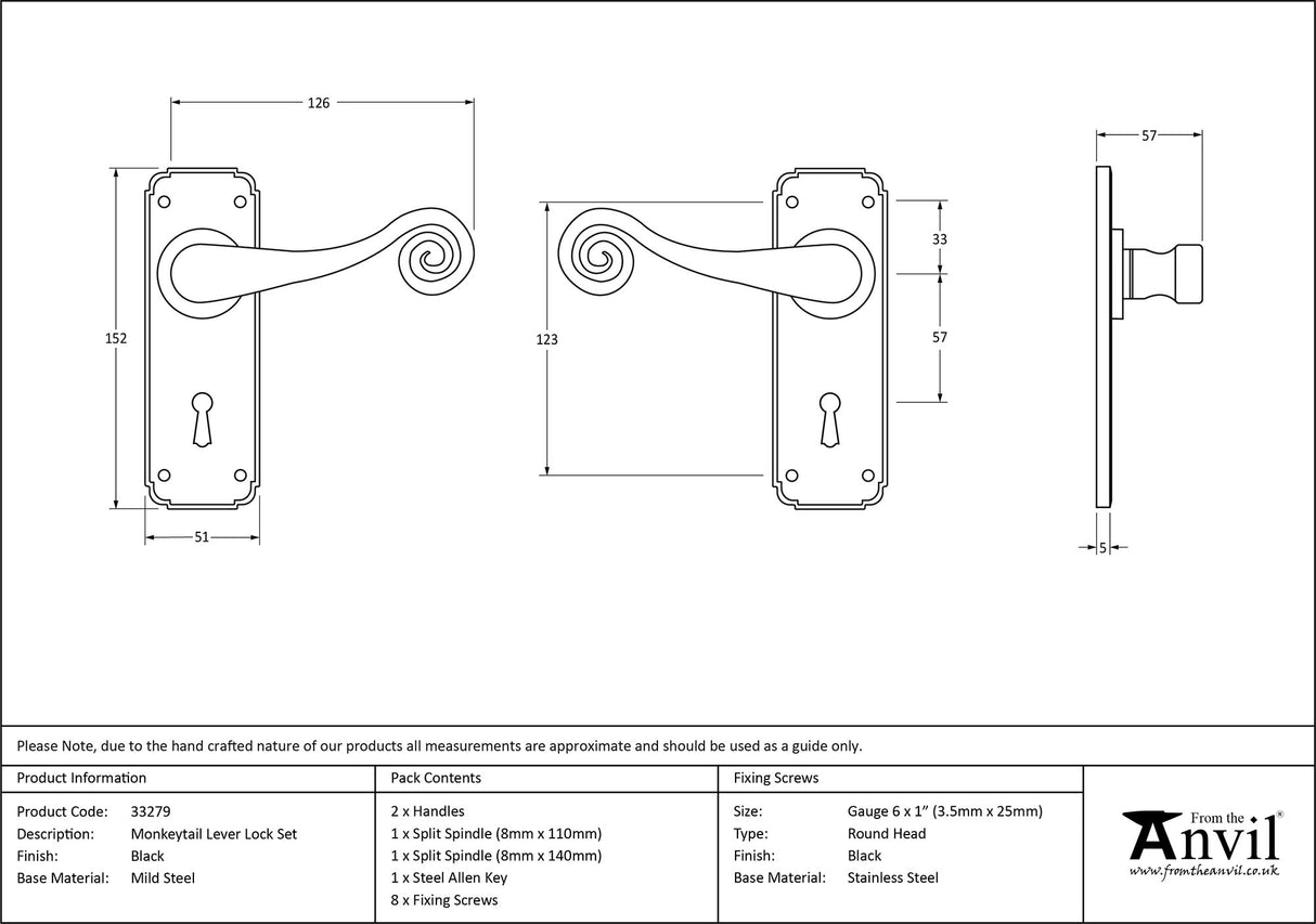 From The Anvil - Black Monkeytail Lever Lock Set | Sku. 33279 | Trade Door Handles.