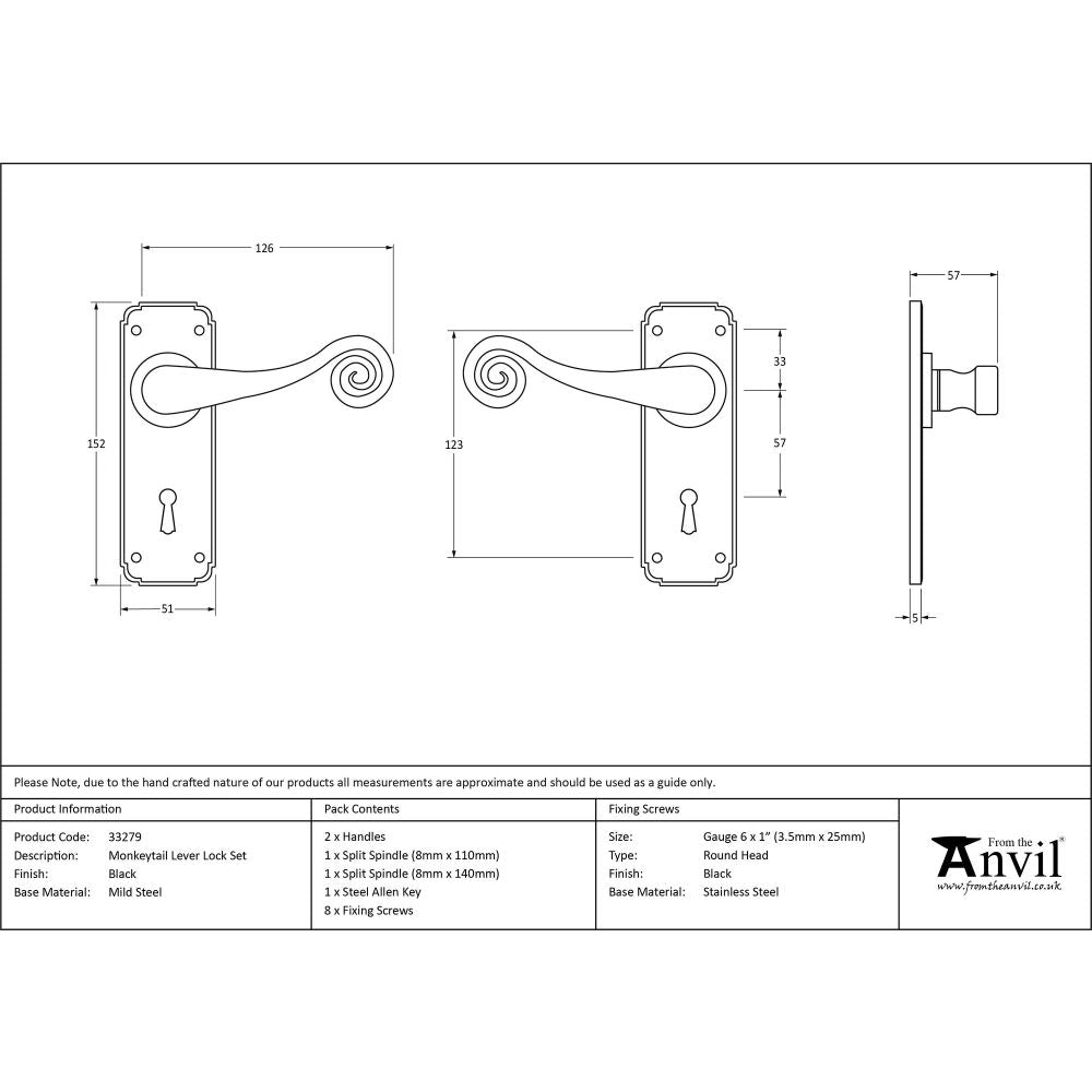 From The Anvil - Black Monkeytail Lever Lock Set | Sku. 33279 | Trade Door Handles.