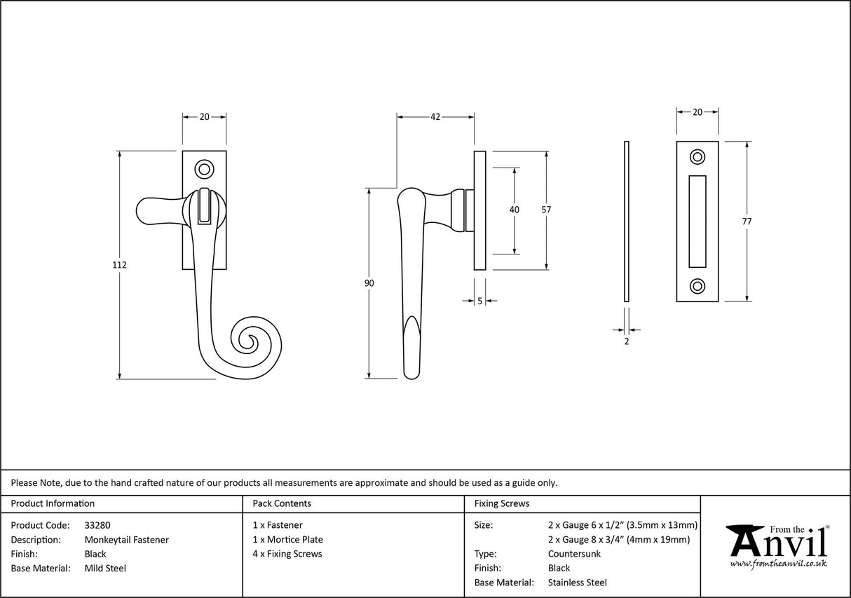 From The Anvil - Black Monkeytail Fastener | Sku. 33280 | Trade Door Handles.