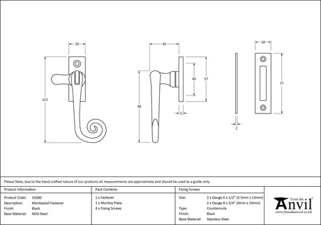 From The Anvil - Black Monkeytail Fastener | Sku. 33280 | Trade Door Handles.