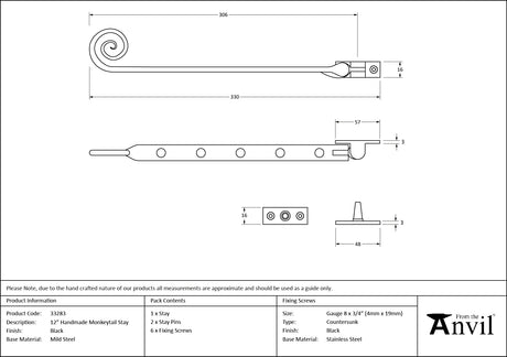 From The Anvil - Black 12" Handmade Monkeytail Stay | Sku. 33283 | Trade Door Handles.
