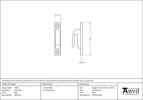 From The Anvil - Black Hook Plate | Sku. 33284 | Trade Door Handles.
